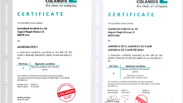 Certifikace kompatibility v čistém prostředí podle standardů EN ISO 14644 1:2016-06; EN ISO 14644-14 a VDI 2083, str. 9.1.